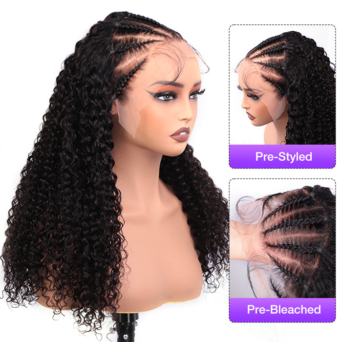 Pre Braided Curly Wig 13x4 Skin Melt HD Lace Frontal Wigs With Pre Bleached Knots Glueless Wigs