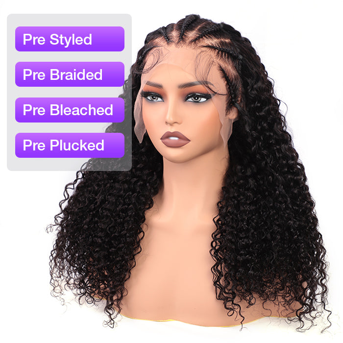 Pre Braided Curly Wig 13x4 Skin Melt HD Lace Frontal Wigs With Pre Bleached Knots Glueless Wigs