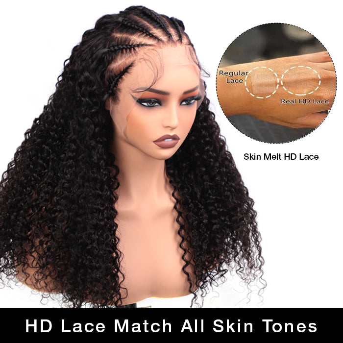 Pre Braided Curly Wig 13x4 Skin Melt HD Lace Frontal Wigs With Pre Bleached Knots Glueless Wigs