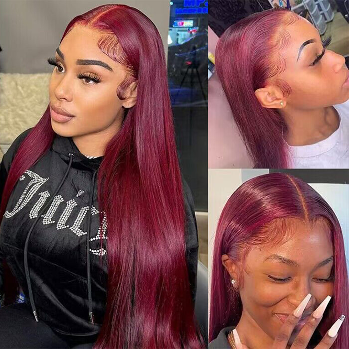 99J Burgundy Color 5x5 Closure HD Lace Glueless Straight Wig Beginner Friendly