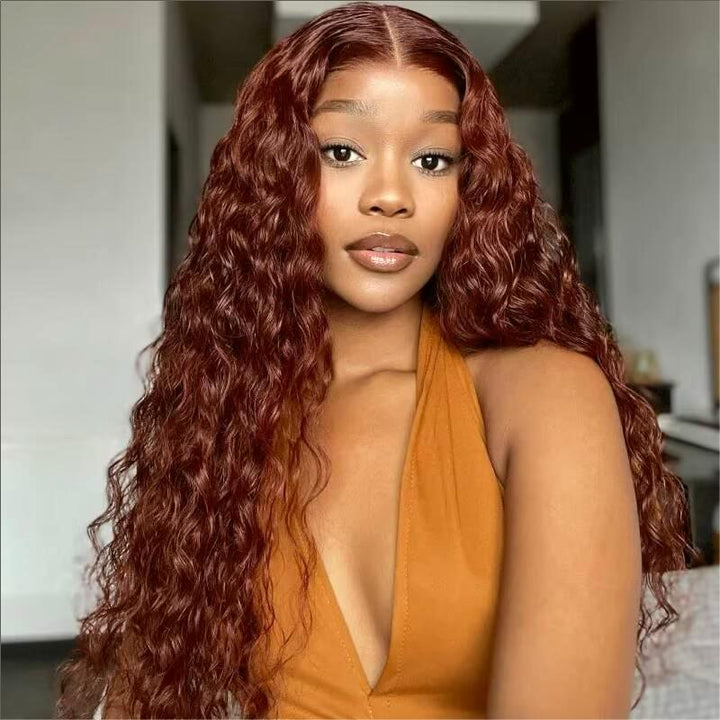 #33 Reddish Brown Color Water Wave 13x4 13x6 HD Lace Front Wigs Human Hair Pre Plucked