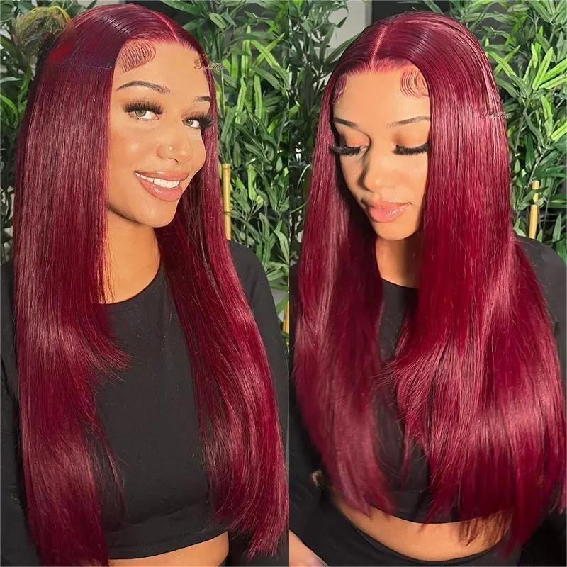 99J Burgundy Color 5x5 Closure HD Lace Glueless Straight Wig Beginner Friendly