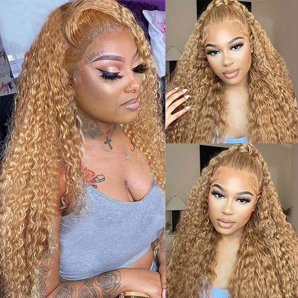 Honey Blonde 13x4 HD Transparent Lace Front Wig #27 Colored Human Hair Frontal Wig