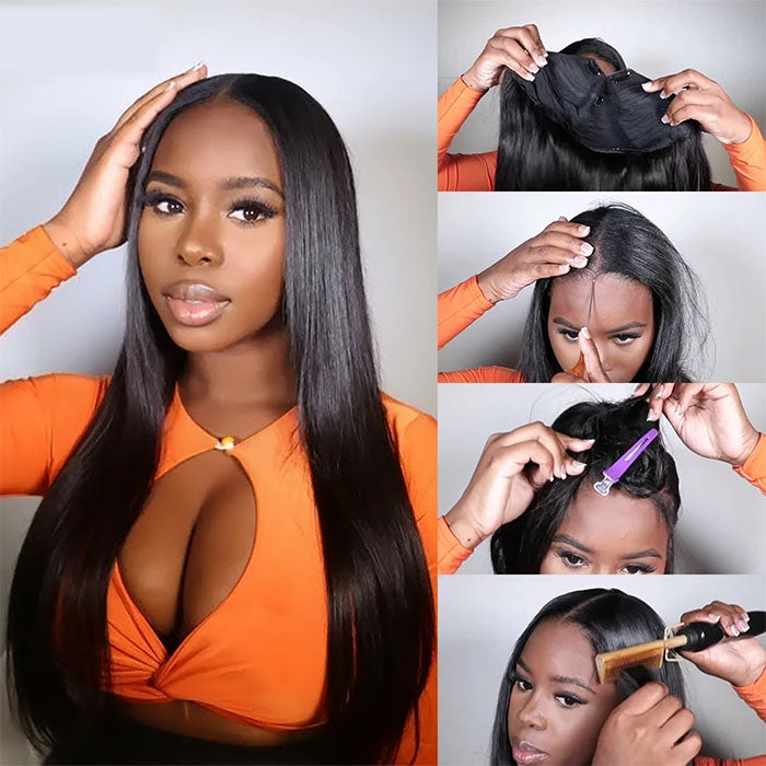 Beginnger Friendly Glueless V Part Human Hair Wigs No Leave Out Easy Install