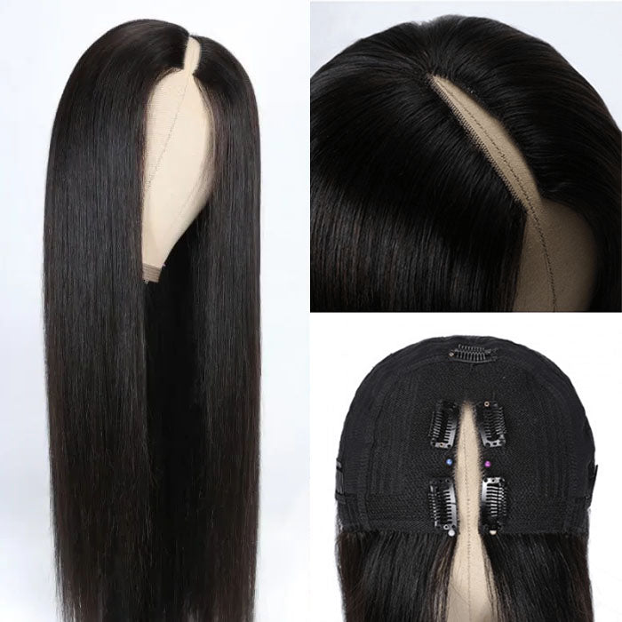 Beginnger Friendly Glueless V Part Human Hair Wigs No Leave Out Easy Install