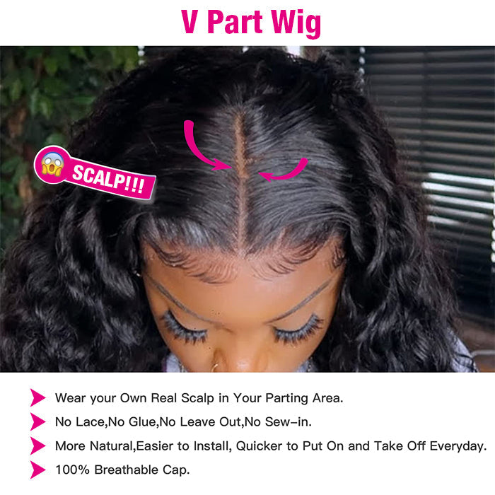 Beginnger Friendly Glueless V Part Human Hair Wigs No Leave Out Easy Install