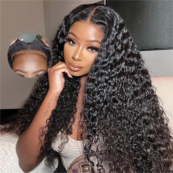 Glueless Wig Human Hair HD Lace Closure Wigs Pre Bleached Water Wave Wig 8x5 Big Parting Space