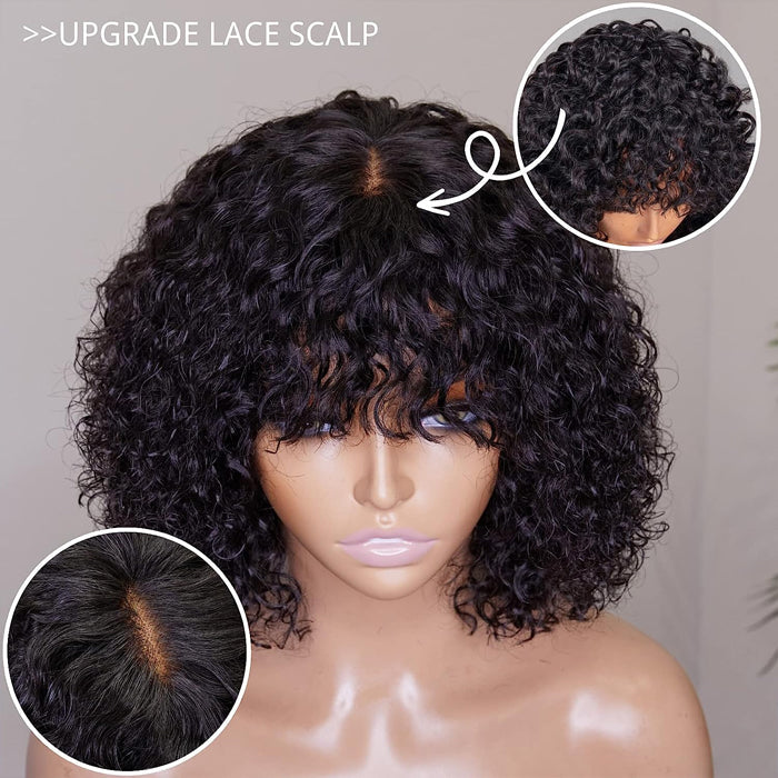 Glueless Top Lace Curly Short Bob Wig With Bangs Human Hair Wigs Beginner Friendly | VIP ONLY