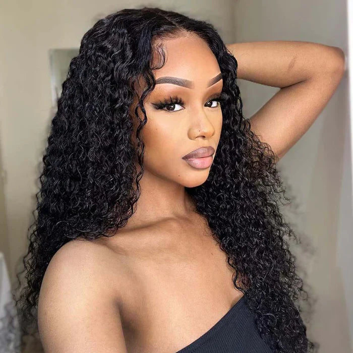 Curly 13*4 HD Lace Frontal Human Hair Wigs with Pre-plucked