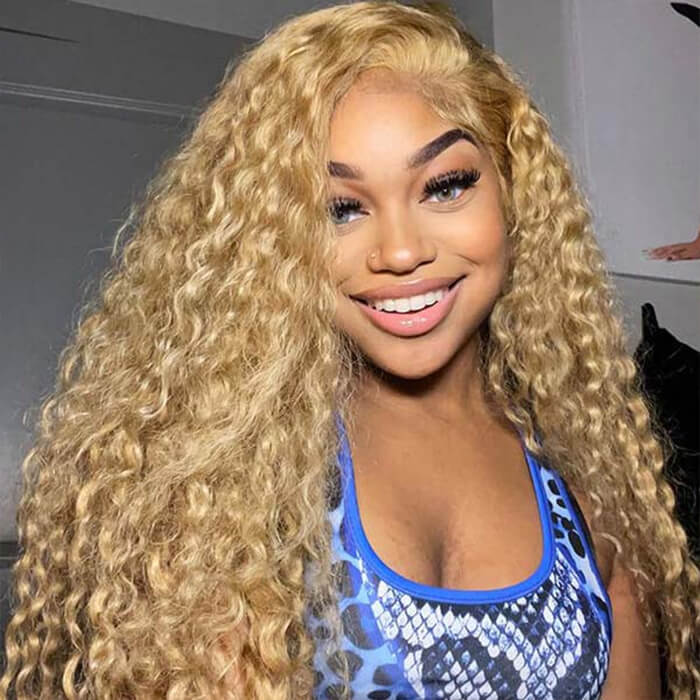 Water Wave Honey Blonde 13*4 13*6 HD Transparent Lace Frontal Wigs #27 Colored Human Hair Wig For Women