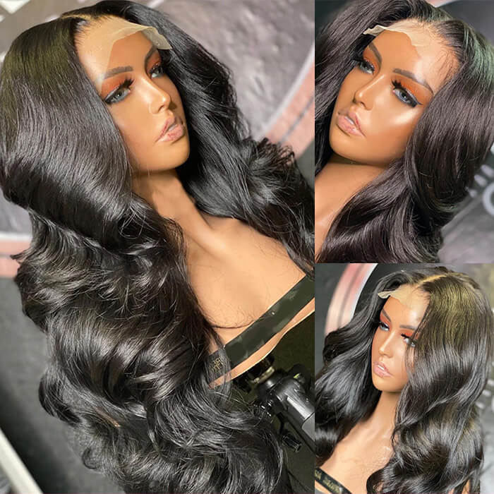 Body Wave 5x5 Invisible HD Lace Closure Wigs Pre Plucked Natural Black Human Hair Wigs For Women