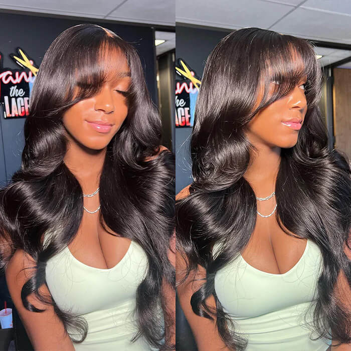 Face-Framing Curtain Bangs Body Wave Wig Glueless Pre Cut HD Lace Ready To Go Wig Pre Plucked Pre Bleached