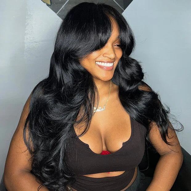 Curtain Bangs Wigs Body Wave 13x4/13x6 Glueless HD Lace Human Hair Wigs with Pre Bleached Knots