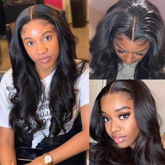 Body Wave 5x5 Invisible HD Lace Closure Wigs Pre Plucked Natural Black Human Hair Wigs For Women