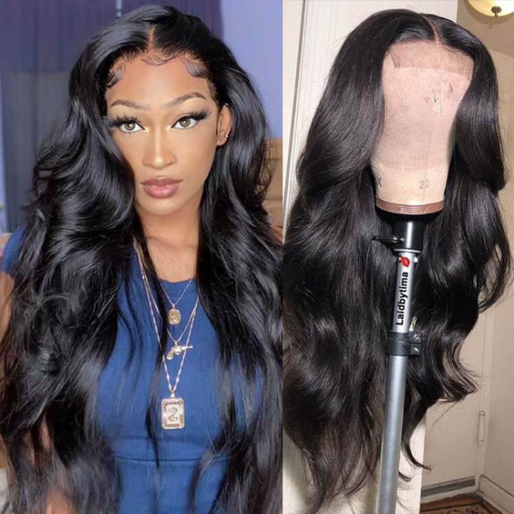 Body Wave 5x5 Invisible HD Lace Closure Wigs Pre Plucked Natural Black Human Hair Wigs For Women