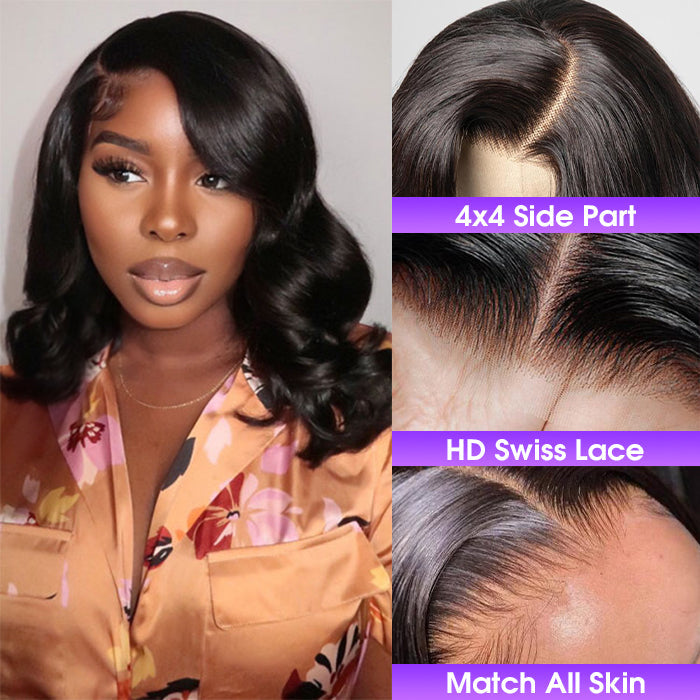 Asymmetrical Side Part Bob Wigs Body Wave Glueless HD Lace Front Wigs 180% Density