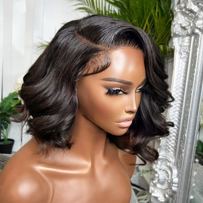 Asymmetrical Side Part Bob Wigs Body Wave Glueless HD Lace Front Wigs 180% Density