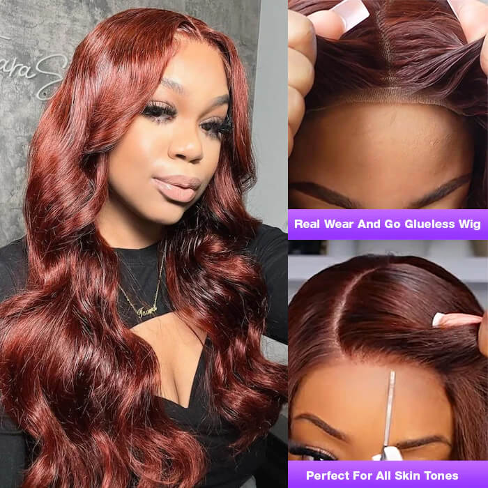 PartingPlus Glueless Body Wave Wig 8x5 Closure HD Lace 100% Human Hair Wig 33# Reddish Brown Color