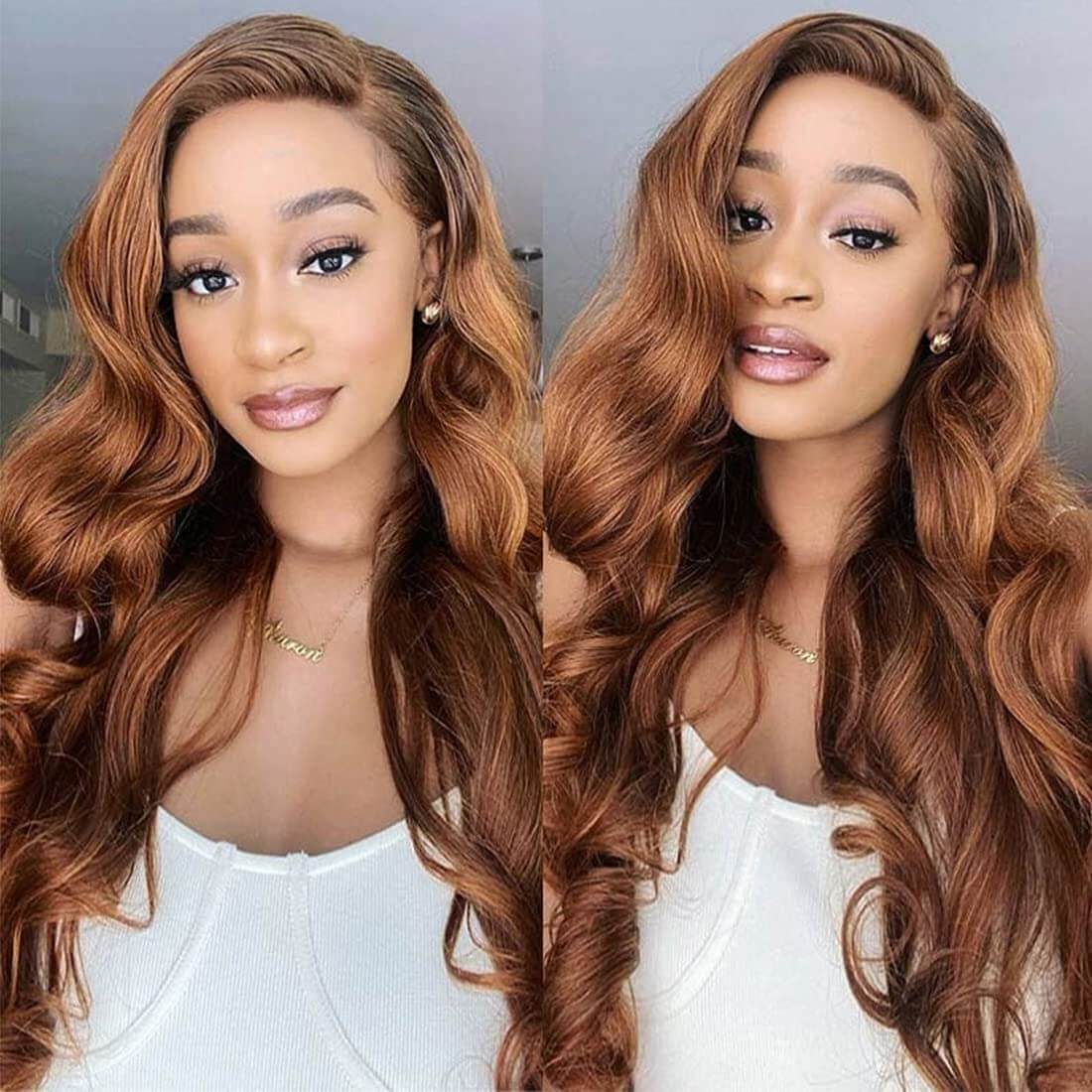 #30 Chestnut Brown Lace Front Wigs Body Wave Human Hair Fall Color Wigs For  Women