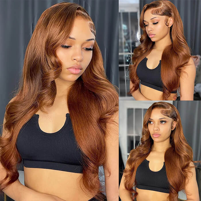 #30 Chestnut Brown Lace Front Wigs Body Wave Human Hair Fall Color Wigs For  Women