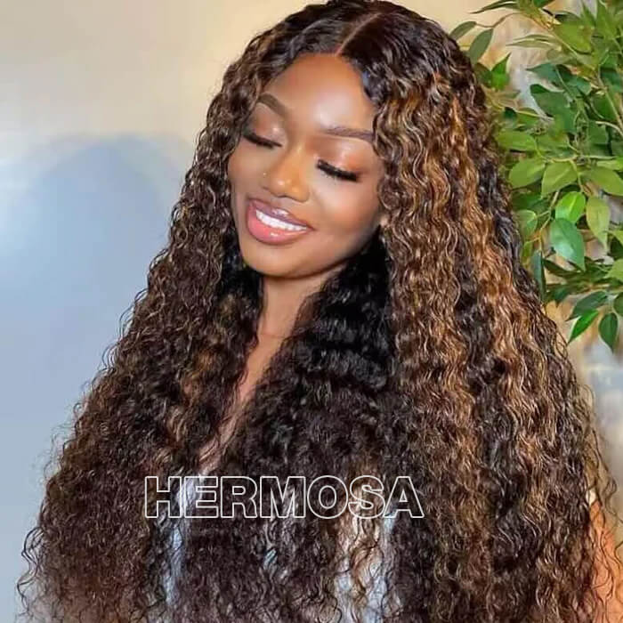 Balayage Highlights Transparent HD Lace Front Wigs Water Wave Human Hair Wigs For Women Pre Plucked