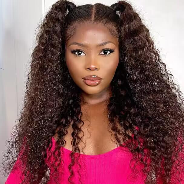 220% Density #4 Chocolate Brown Wig Deep Wave 13x6 HD Transparent Lace Frontal Wigs Pre-Colored Human Hair Wigs