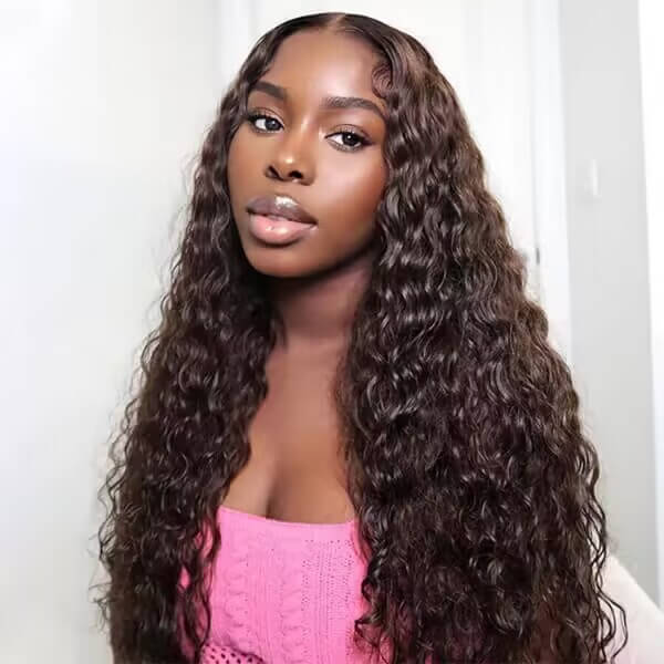 220% Density #4 Chocolate Brown Wig Deep Wave 13x6 HD Transparent Lace Frontal Wigs Pre-Colored Human Hair Wigs