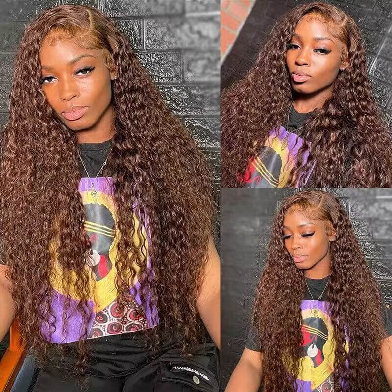 220% Density #4 Chocolate Brown Wig Deep Wave 13x6 HD Transparent Lace Frontal Wigs Pre-Colored Human Hair Wigs