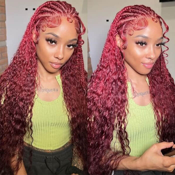 13x6 HD Lace Front Wig Human Hair Wigs 99J Red Burgundy Pre-Plucked Remy Human Hair Deep Part Wigs