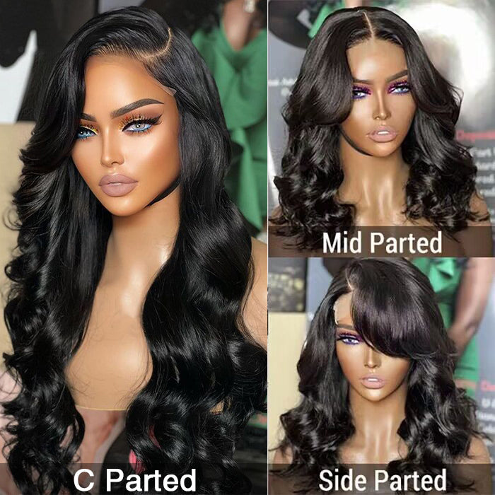 C Part Body Wave Pre Plucked HD Lace Front Human Hair Wigs 180% Density