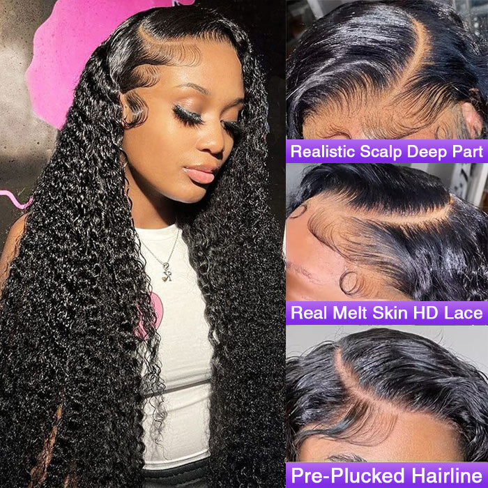 180% Density Curly Lace Front Wigs 13x4 HD Lace Frontal C Part Long Wig