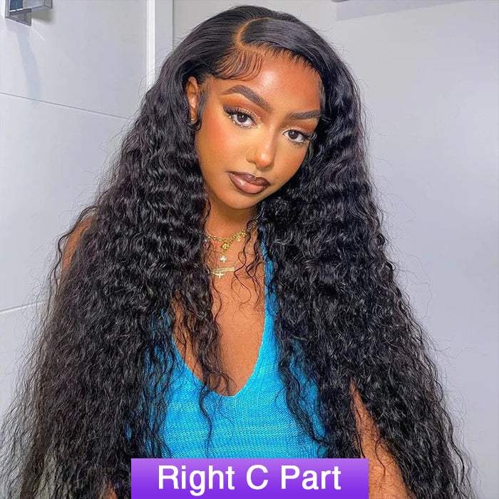 Glueless Water Wave 13X4 Frontal HD Lace C Part Long Wig 100% Human Hair