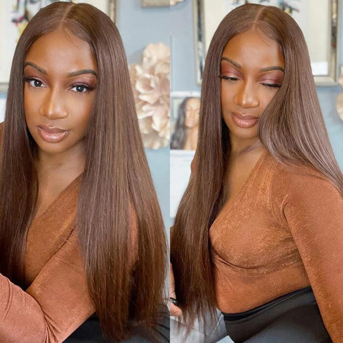 #4 Chocolate Brown Color Glueless Ready & Go Wig 8*5 Pre Cut HD Lace Closure Wigs