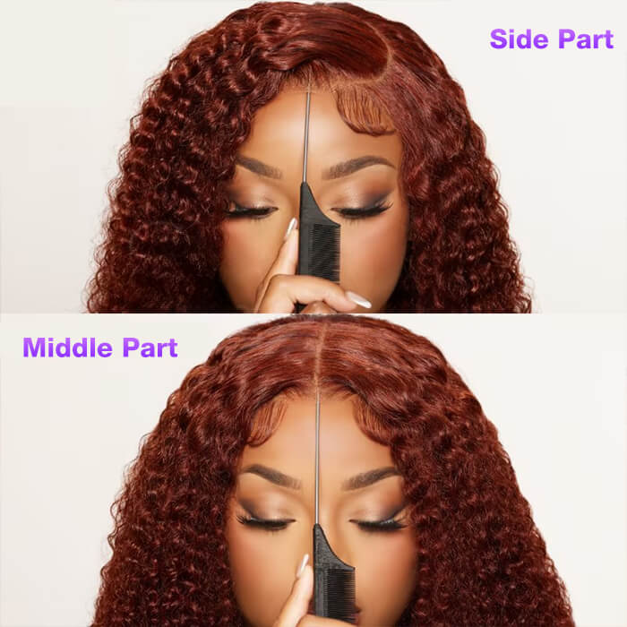 Glueless Lace Reddish Brown Curly Wig With Bleached Knots 8x5 Pre Cut HD Lace Put On And Go Wig