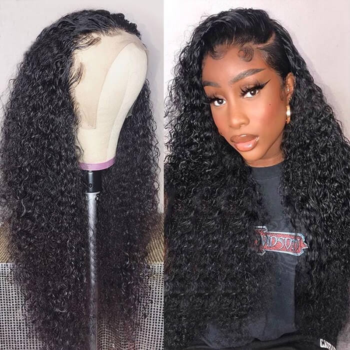 Curly 13*4 HD Lace Frontal Human Hair Wigs with Pre-plucked