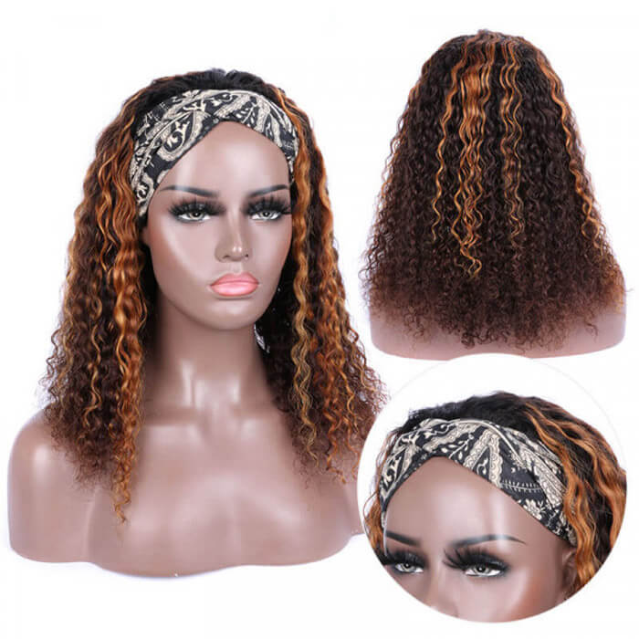 #4/30 Color Highlights Curly Hair Headband Wigs Human Hair