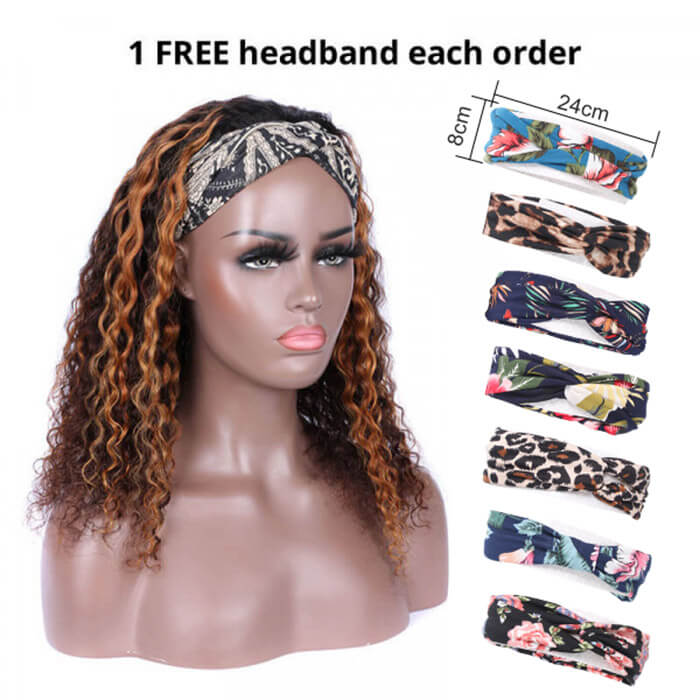 #4/30 Color Highlights Curly Hair Headband Wigs Human Hair