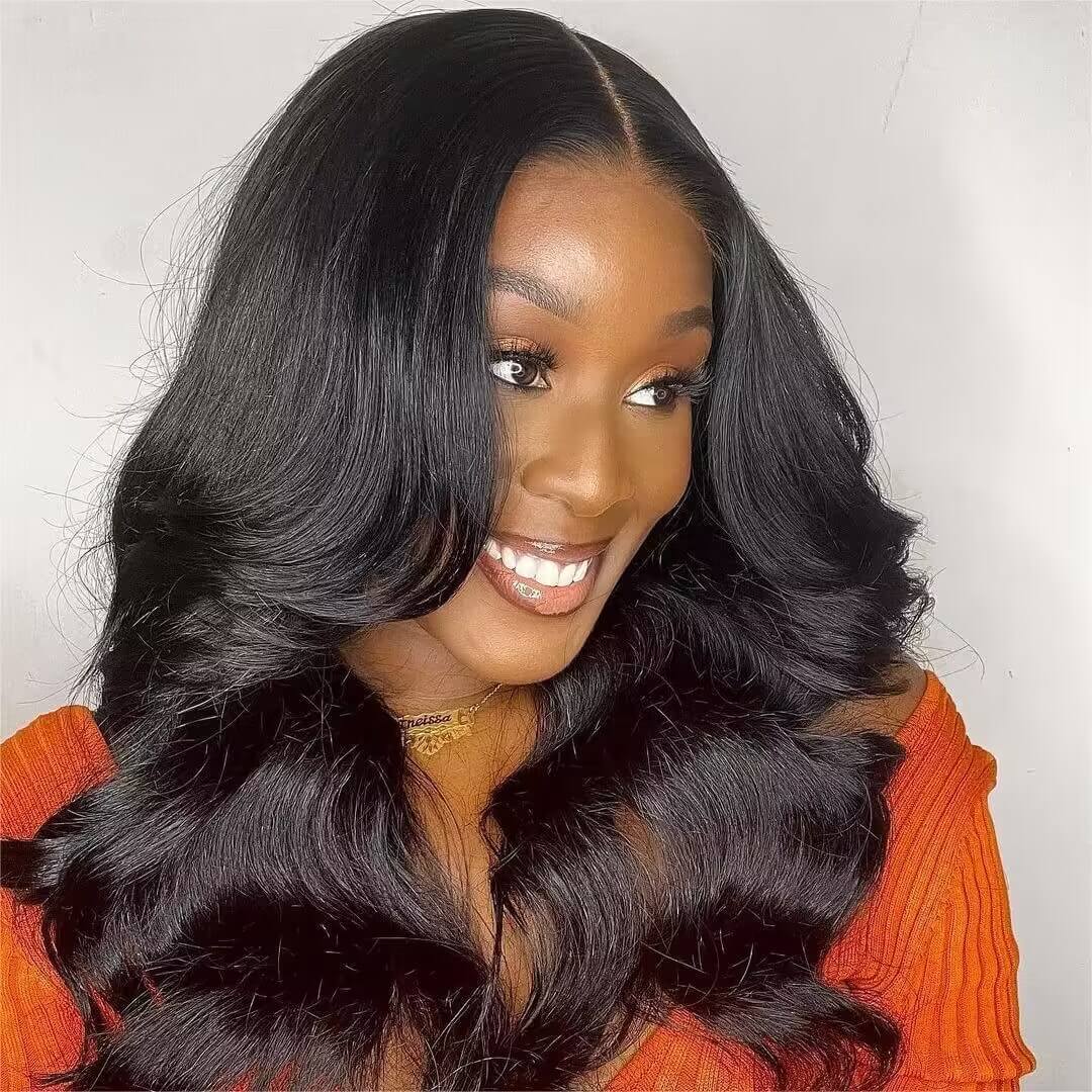 Face-Framing Curtain Bangs Pre-Styled Loose Body Wave Pre Bleached 13x4 Glueless Lace Front Wig For Women