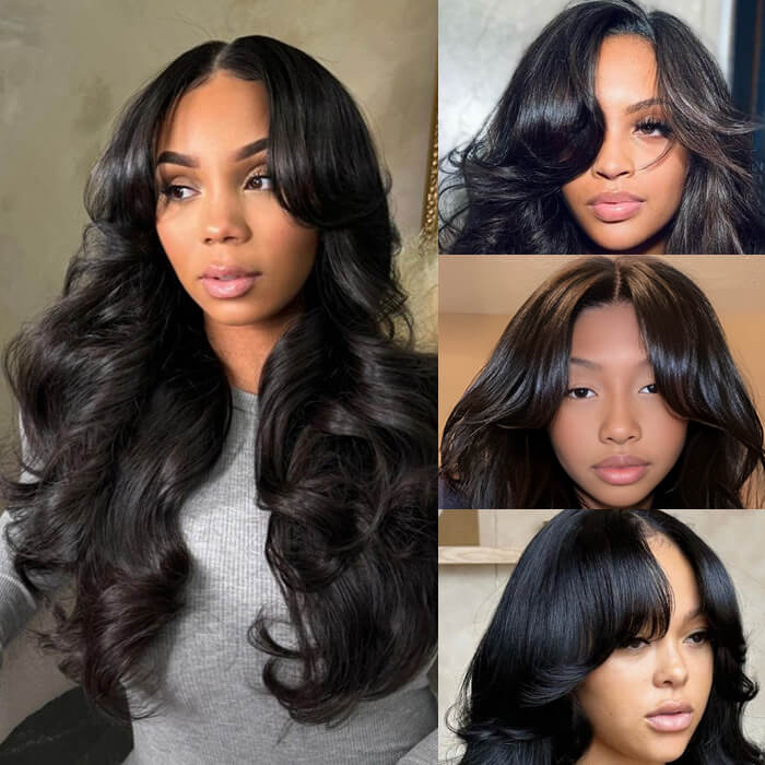 Face-Framing Curtain Bangs Body Wave Wig Glueless Pre Cut HD Lace Ready To Go Wig Pre Plucked Pre Bleached