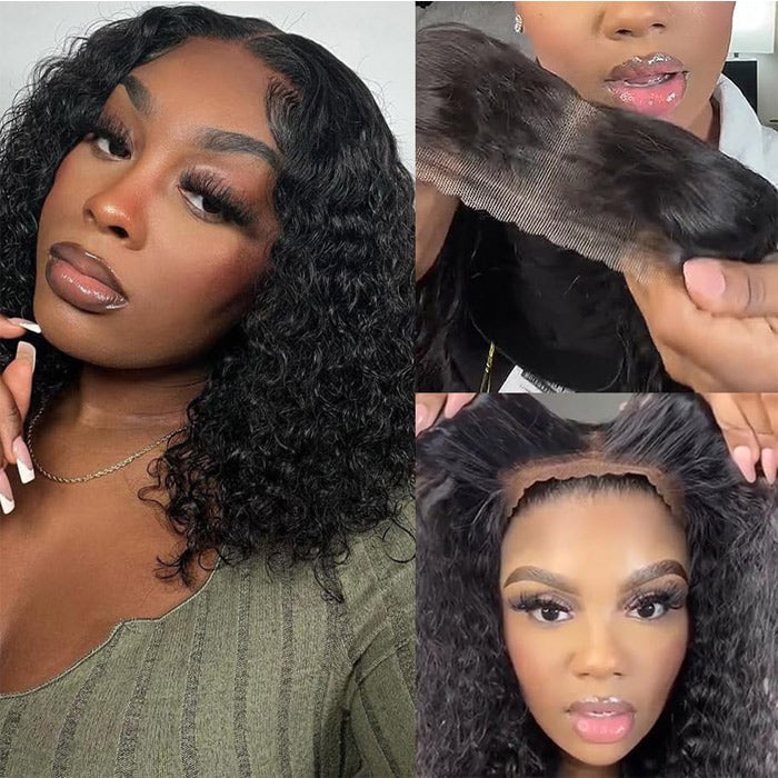 Hermosa Hair Ready & Go Wigs 220% Density Deep Wave 8*5 Pre Cut HD Lace Glueless Bob Wig with Pre Bleached