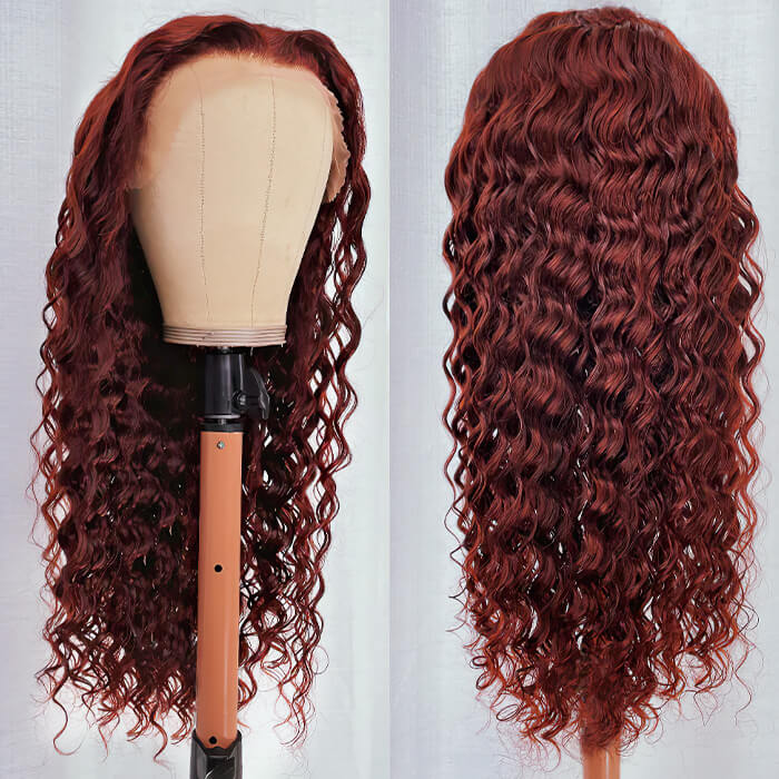 Deep Wave 13x4 HD Lace Front Wigs 33# Reddish Brown Color 5x5 Glueless Wig Human Hair