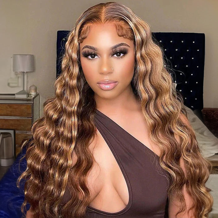 #4/27 Blonde Highlight Wig Loose Deep Wave 13x4 HD Lace Front Wigs Virgin Human Hair