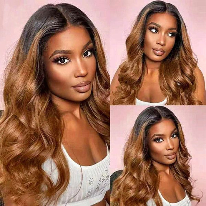 Ombre Colored 13x4 HD Transparent Lace Front Wig Pre Plucked Brazilian Virgin Human Hair Wig For Women