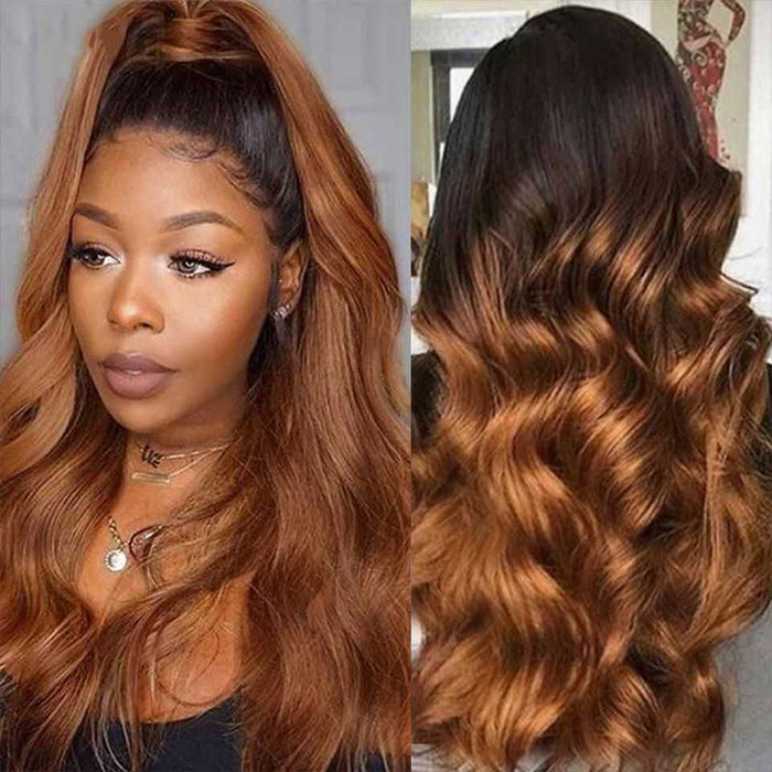 Ombre Colored 13x4 HD Transparent Lace Front Wig Pre Plucked Brazilian Virgin Human Hair Wig For Women