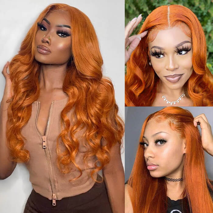 Orange Ginger Wig 13x4 13x6 HD Lace Front Wig Straight & Body Wave Pre-colored Human Hair Wigs