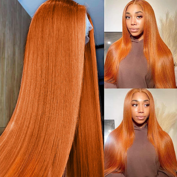 Ginger Orange Straight Wig Glueless HD Lace Front Wigs Human Hair For Women