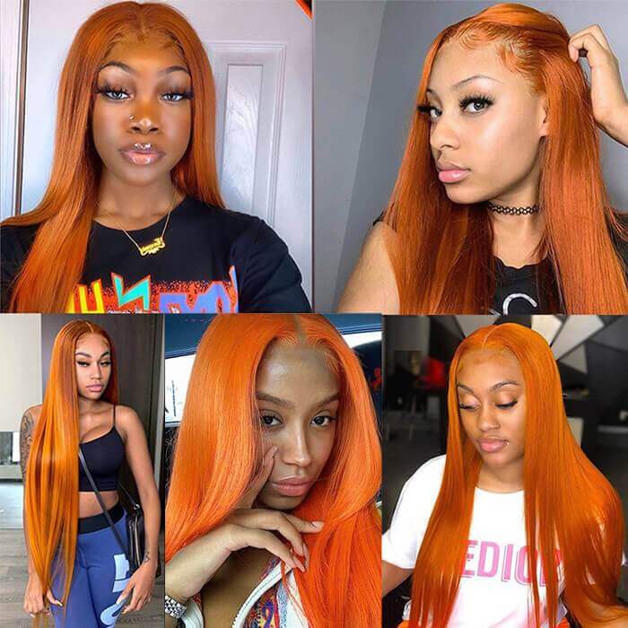 Ginger Orange Straight Wig Glueless HD Lace Front Wigs Human Hair For Women