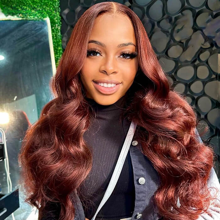 PartingPlus Glueless Body Wave Wig 8x5 Closure HD Lace 100% Human Hair Wig 33# Reddish Brown Color