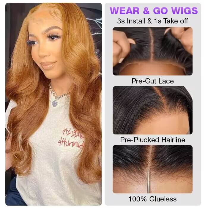 Glueless Ready & Go Wig Body Wave 8*5 Pre Cut HD Lace Closure Wigs #30 Chestnut Brown Color