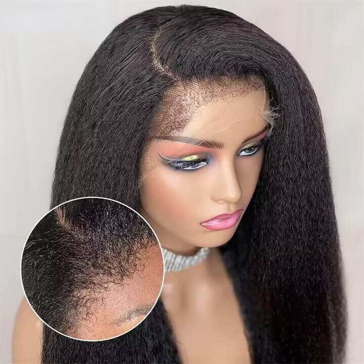 4C Edges Kinky Straight Wigs 8x5 Glueless Wig 360 Transparent Lace Wigs With Curly Baby Hairline